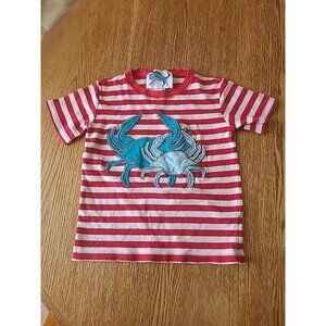 Gnu Brand Boys Red White Striped Crab T Shirt Size 5 100% cotton